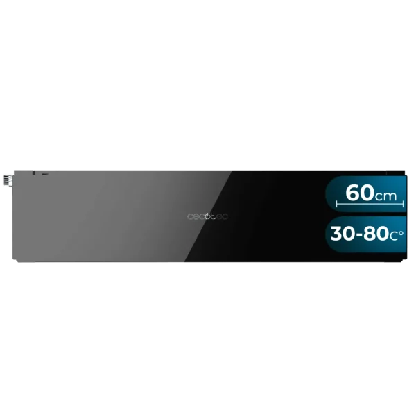 Calientaplatos integrable Cecotec Bolero Hexa WD Glass Black con acabado en cristal negro y control de temperatura.