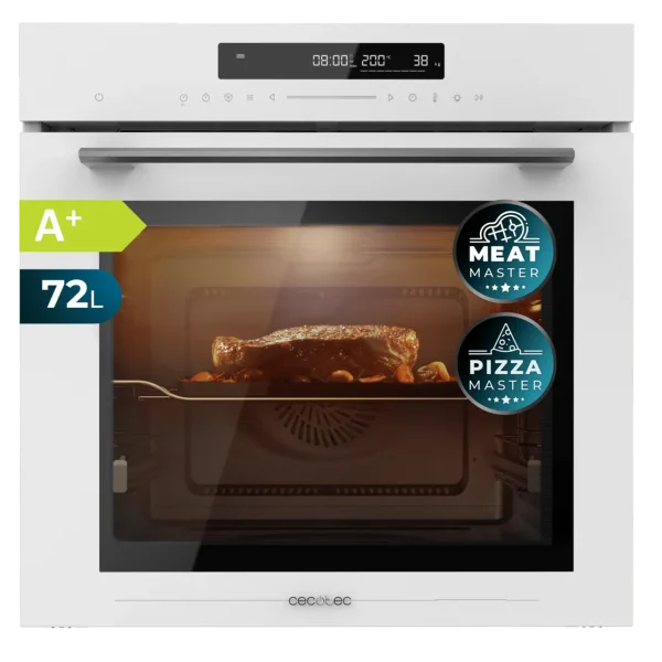 Imagen 2 Horno integrable Cecotec Bolero Hexa SM406000 de 75L, 13 funciones, Pizza Master y Steak Master. Clasificación energética A+ y diseño en cristal blanco.
