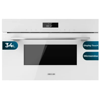 Microondas integrable Cecotec Bolero Hexa MW703800 Glass White de 34 litros con frontal de cristal blanco y panel de control táctil