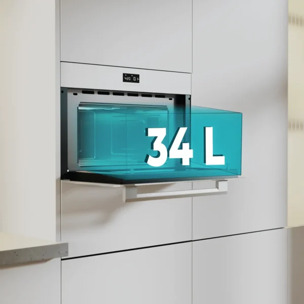 Imagen 7 Microondas integrable Bolero Hexa MW703800 Glass White de 34L con grill, defrost y menús automáticos. Diseño elegante en cristal blanco para tu cocina moderna.