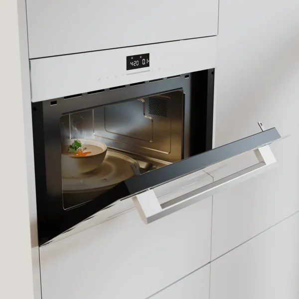 Imagen 8 Microondas integrable Bolero Hexa MW703800 Glass White de 34L con grill, defrost y menús automáticos. Diseño elegante en cristal blanco para tu cocina moderna.