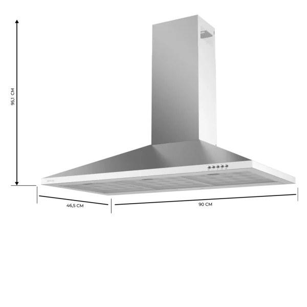 Imagen 2 Campana extractora piramidal Bolero Flux PM 903500 Inox B de 90 cm. Potencia de 65W, succión de 350 m3/h y eficiencia energética clase B para un aire limpio.