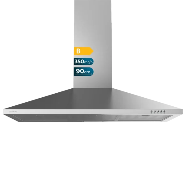 Imagen 4 Campana extractora piramidal Bolero Flux PM 903500 Inox B de 90 cm. Potencia de 65W, succión de 350 m3/h y eficiencia energética clase B para un aire limpio.