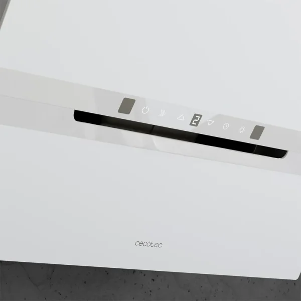 Imagen 7 Campana decorativa Cecotec de 60 cm, succión 800 m³/h y eficiencia A++. Incluye control gestual, sensor de humo y acabado en cristal blanco con motor de 220W.