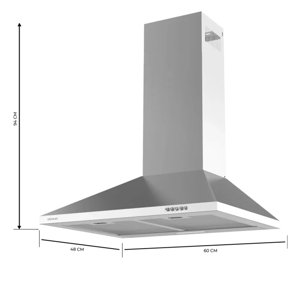 Imagen 3 Campana piramidal Cecotec Bolero Flux PM 604300 Inox C de 60 cm. Potencia de succión de 403 m3/h, acabado en acero inoxidable y controles mecánicos de precisión.