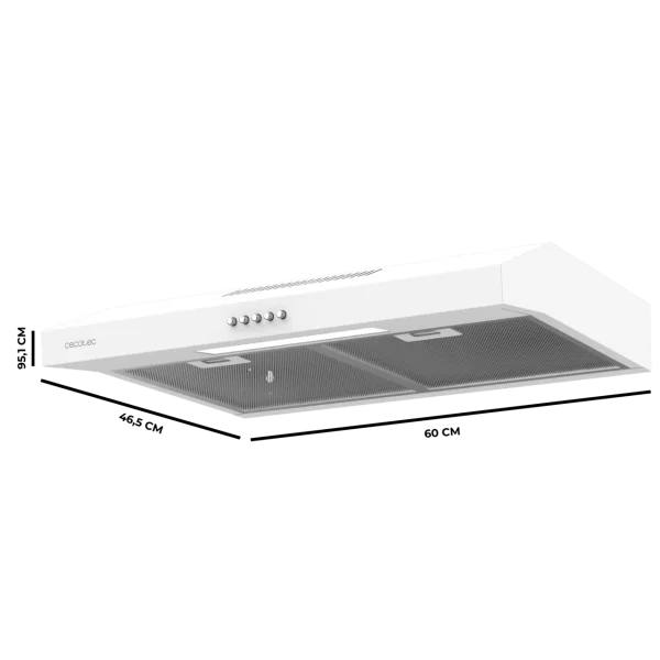 Imagen 3 Campana convencional Bolero Flux CM 602200 White B de 60 cm. Potencia de succión 220 m3/h, eficiencia clase B y 3 niveles de potencia regulables.