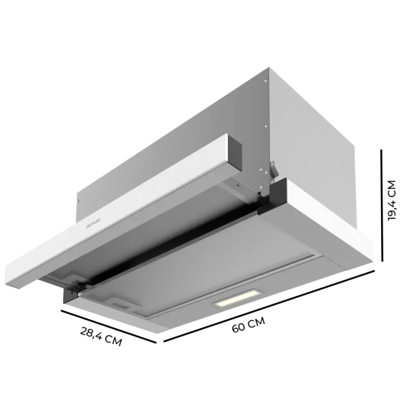 Imagen 3 Campana telescópica Bolero Flux TLM 603500 White A de 60 cm con succión de 350 m3/h, motor de 70 W y eficiencia energética clase A. Ideal para cocinas compactas.
