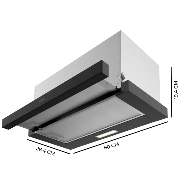 Imagen 3 Campana telescópica Bolero Flux TLM 603500 Black A de 60 cm. Eficiencia Clase A, motor de 70W y 350 m3/h de succión con elegante acabado en negro.