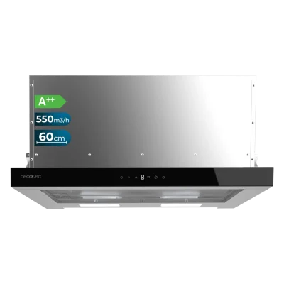 Campana extractora telescópica Cecotec Bolero Flux TLT 605500 Glass Black con frontal de vidrio negro y control gestual