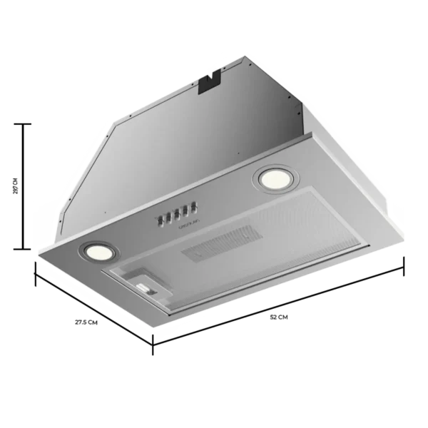 Imagen 3 Campana integral Cecotec de 52 cm con 350 m3/h de succión, motor de 70 W y acabado inox. Eficiencia clase B y filtros de carbono para una cocina sin humos.