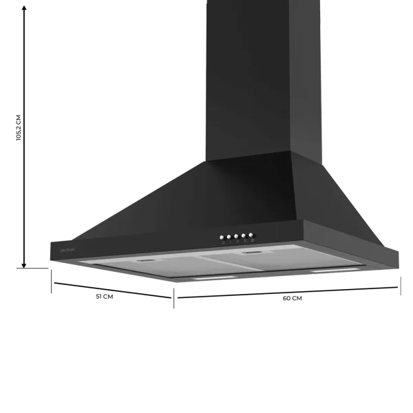 Imagen 2 Campana piramidal Cecotec Bolero Flux PM 606500 Black A de 60 cm. Potencia de succión de 650 m3/h, eficiencia clase A, motor de 165W y elegante acabado negro.