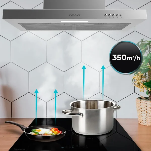 Imagen 7 Campana extractora Bolero Flux TM 603500 Inox B de 60 cm. Succión de 350 m³/h, motor de 70 W, eficiencia clase B y filtros de carbono para un aire limpio.