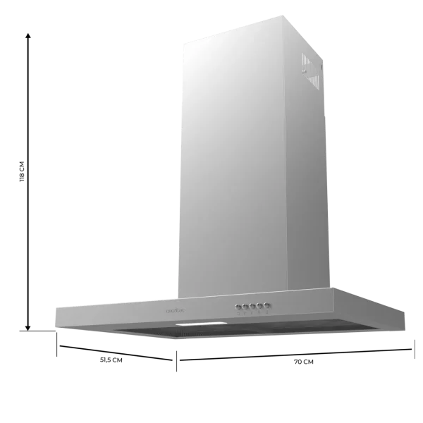 Imagen 3 Campana decorativa Bolero Flux TM 703500 Inox B de 70 cm. Potencia de succión de 350 m³/h, eficiencia energética clase B y acabado en acero inoxidable duradero.
