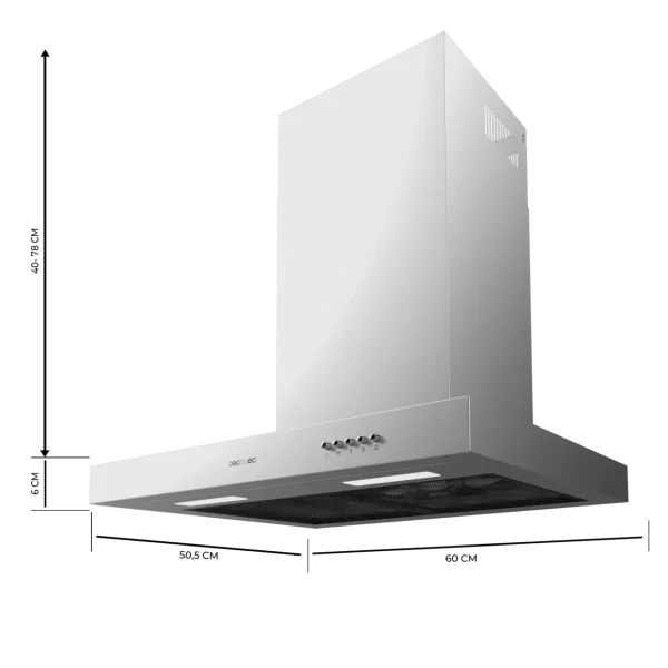 Imagen 2 Campana extractora Cecotec Bolero Flux TM 606500 Inox A de 60 cm. Potencia de succión de 650 m3/h, motor de 165W, eficiencia clase A y diseño elegante en acero.