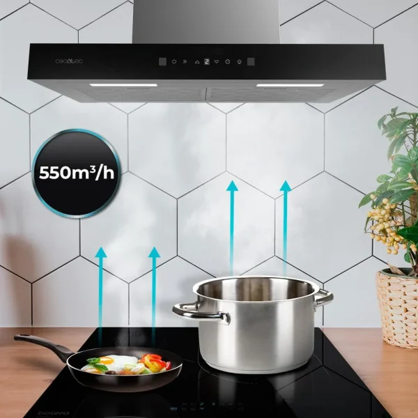 Imagen 8 Campana extractora Bolero Flux TT 605500 Glass Black de 60 cm. Succión de 550 m³/h, eficiencia A++, control táctil, sensor de humo y Hand Movement Control.