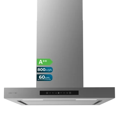 Campana extractora Bolero Flux TT 608000 Slim Glass Black de Cecotec en acero inoxidable y cristal negro.