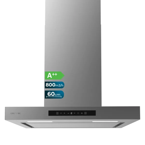 Campana extractora Bolero Flux TT 608000 Slim Glass Black de Cecotec en acero inoxidable y cristal negro.