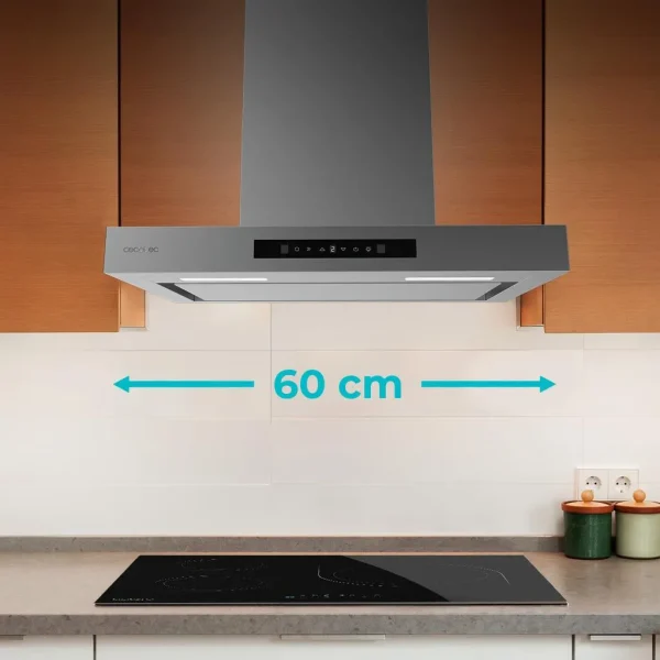 Imagen 5 Campana extractora de 60cm Bolero Flux TT 608000 con 800 m³/h, eficiencia A++, motor de 220W, control gestual, sensor de humo y acabado en cristal negro e inox.