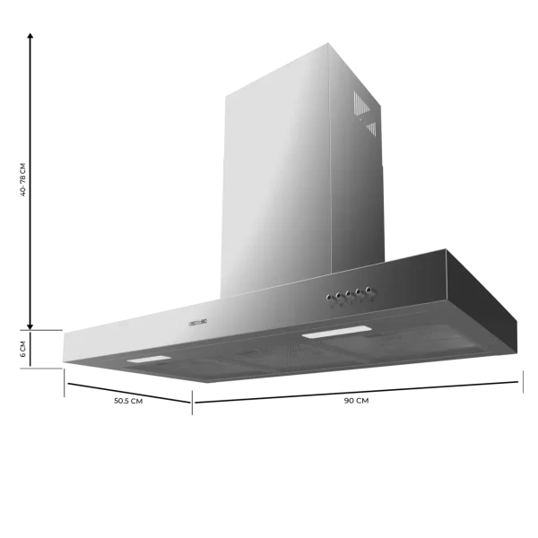 Imagen 2 Campana extractora Cecotec Bolero Flux TM 906500 Inox A de 90 cm. Succión de 650 m3/h, eficiencia energética clase A y acabado en acero inoxidable duradero.