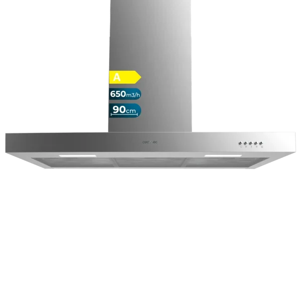 Imagen 4 Campana extractora Cecotec Bolero Flux TM 906500 Inox A de 90 cm. Succión de 650 m3/h, eficiencia energética clase A y acabado en acero inoxidable duradero.