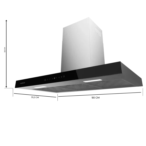 Imagen 3 Campana extractora de 90 cm Bolero Flux TT 905500. Succión 550 m3/h, eficiencia A++, control gestual y sensor de humos. Elegante acabado en vidrio negro.