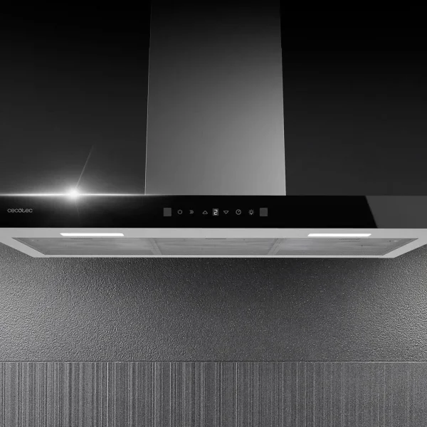 Imagen 7 Campana extractora de 90 cm Bolero Flux TT 905500. Succión 550 m3/h, eficiencia A++, control gestual y sensor de humos. Elegante acabado en vidrio negro.