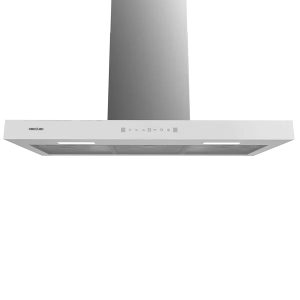 Imagen 2 Campana T Bolero Flux TT 905500 Glass White de 90 cm con succión de 550 m3/h, motor de 70W, eficiencia A++, sensor de humo y control por gestos en cristal blanco.