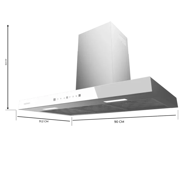 Imagen 3 Campana T Bolero Flux TT 905500 Glass White de 90 cm con succión de 550 m3/h, motor de 70W, eficiencia A++, sensor de humo y control por gestos en cristal blanco.