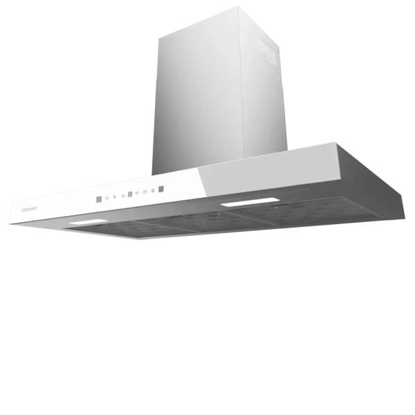 Imagen 4 Campana T Bolero Flux TT 905500 Glass White de 90 cm con succión de 550 m3/h, motor de 70W, eficiencia A++, sensor de humo y control por gestos en cristal blanco.