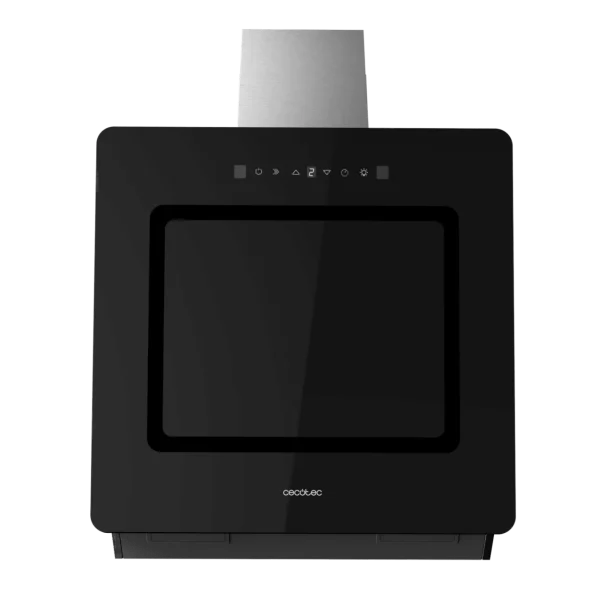 Imagen 2 Campana decorativa Cecotec de 60 cm con 800 m3/h de succión, eficiencia A++, control gestual y sensor de humo. Diseño en cristal negro para cocinas modernas.