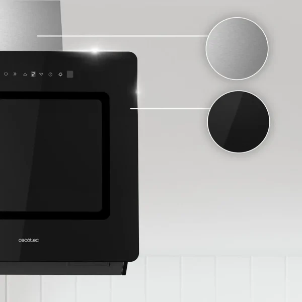 Imagen 6 Campana decorativa Cecotec de 60 cm con 800 m3/h de succión, eficiencia A++, control gestual y sensor de humo. Diseño en cristal negro para cocinas modernas.