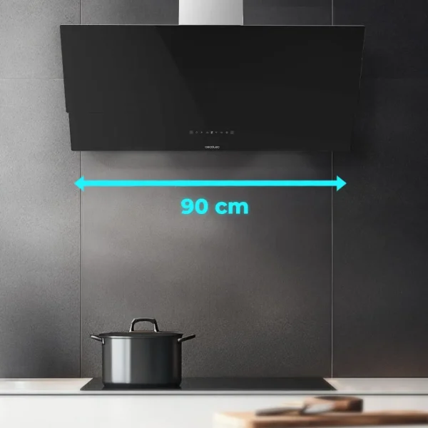 Imagen 5 Campana decorativa Cecotec Bolero Flux DT 908001 Glass Black de 90 cm. Succión de 800 m3/h, eficiencia A++, control gestual y sensor de humos avanzado.