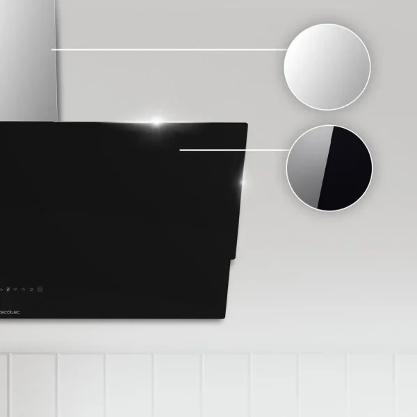Imagen 6 Campana decorativa Cecotec Bolero Flux DT 908001 Glass Black de 90 cm. Succión de 800 m3/h, eficiencia A++, control gestual y sensor de humos avanzado.
