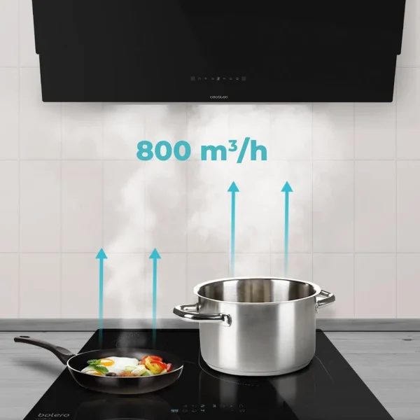 Imagen 7 Campana decorativa Cecotec Bolero Flux DT 908001 Glass Black de 90 cm. Succión de 800 m3/h, eficiencia A++, control gestual y sensor de humos avanzado.