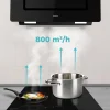 Imagen 7 Campana decorativa Bolero Flux DT 908002 de 90 cm con succión de 800 m³/h y eficiencia A++. Incluye Hand Movement Control, sensor de humos y acabado cristal negro.