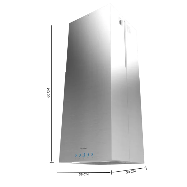 Imagen 3 Campana de isla Bolero Flux ICT 388000 Inox A++ de 38 cm. Potencia de 800 m3/h, motor de 220W, 3 niveles, sensor de humo y filtros de carbono incluidos.
