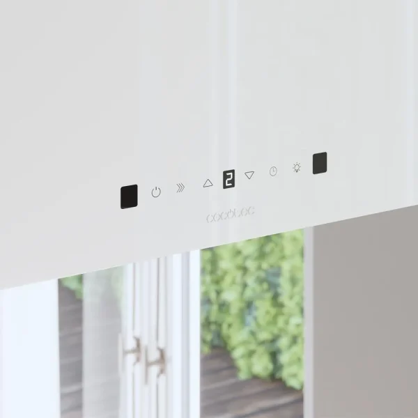 Imagen 7 Campana colgante Bolero Flux CCT 448000 Glass White A++. 800 m3/h de succión, control gestual, sensor de humo y diseño en vidrio blanco de 44 cm de ancho.