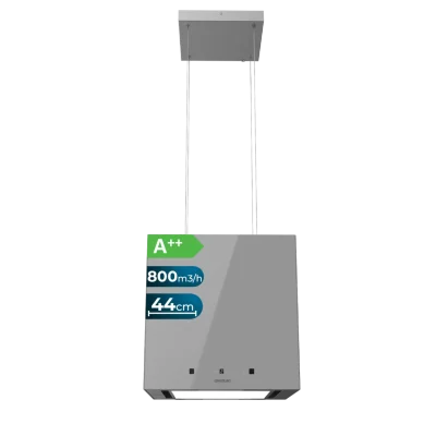 Campana extractora colgante de diseño cuadrado Cecotec Bolero Flux CCT 448000 Glass Grey en acabado vidrio gris