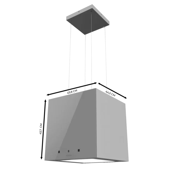 Imagen 2 Campana colgante de 44 cm con succión de 800 m3/h, eficiencia A++, control gestual y sensor de humos. Acabado en vidrio gris elegante y motor de 220W.