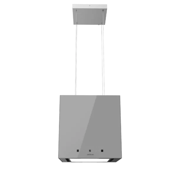 Imagen 3 Campana colgante de 44 cm con succión de 800 m3/h, eficiencia A++, control gestual y sensor de humos. Acabado en vidrio gris elegante y motor de 220W.