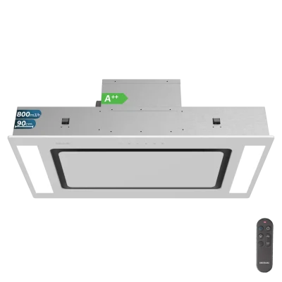 Campana de techo integrable Cecotec Bolero Flux TIR 908000 Glass White de 90 cm con acabado en cristal blanco.