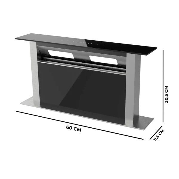 Imagen 3 Campana de encimera Bolero Flux ET 608000 Glass Black A++ de 60 cm. Potente succión de 800 m³/h, motor de 220W, slider control y filtros de carbono incluidos.