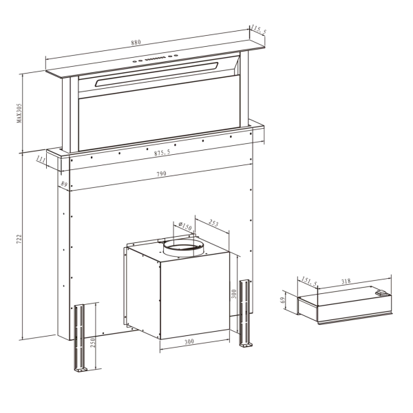 Imagen 4 Campana de encimera Bolero Flux ET 908000 Glass Black con 800 m3/h de succión. Eficiencia A++, motor de 220W, 3 niveles de potencia, booster y filtro de carbono.