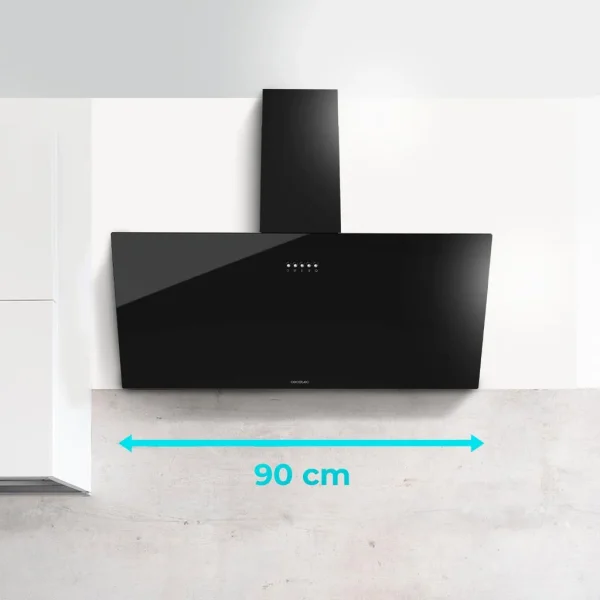 Imagen 5 Campana decorativa Cecotec Bolero Flux DM 906500 de 90 cm. Succión de 650 m3/h, motor de 165W, eficiencia energética A y elegante acabado en cristal negro.
