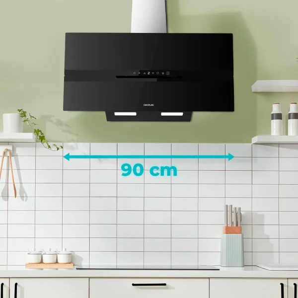 Imagen 5 Campana decorativa de 90 cm con 800 m3/h de succión, eficiencia A++, control gestual, Smoke Sensor y acabado en vidrio negro mate. Máxima potencia y diseño.