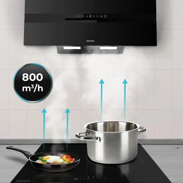 Imagen 7 Campana decorativa de 90 cm con 800 m3/h de succión, eficiencia A++, control gestual, Smoke Sensor y acabado en vidrio negro mate. Máxima potencia y diseño.