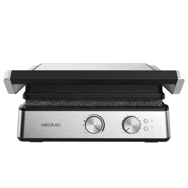 Imagen 3 Parrilla eléctrica Rock'nGrill Blaze de 2400 W con placas extraíbles RockStone, apertura 180º y control de temperatura y tiempo para un cocinado preciso.