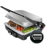 Parrilla eléctrica Cecotec Rock'nGrill 2000 con acabado en acero inoxidable y apertura de 180 grados