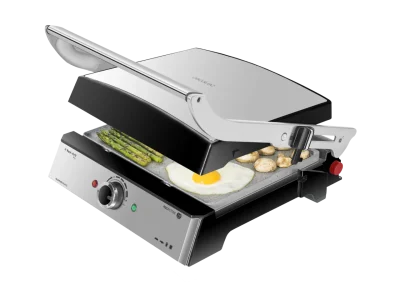 Parrilla eléctrica Cecotec Rock'nGrill Pro de acero inoxidable con placas extraíbles y revestimiento de piedra