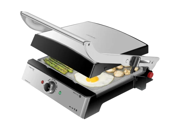 Parrilla eléctrica Cecotec Rock'nGrill Pro de acero inoxidable con placas extraíbles y revestimiento de piedra